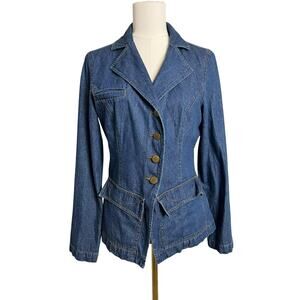 Vintage Forenza Denim Blazer Jacket Womens 10 Blue Fitted Pockets Hong Kong